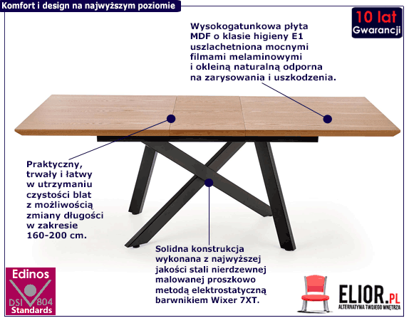 Designerski stół Fabier - złoty dąb