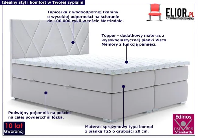 Dwuosobowe łóżko kontynentalne z pojemnikiem 140x200 Halaris