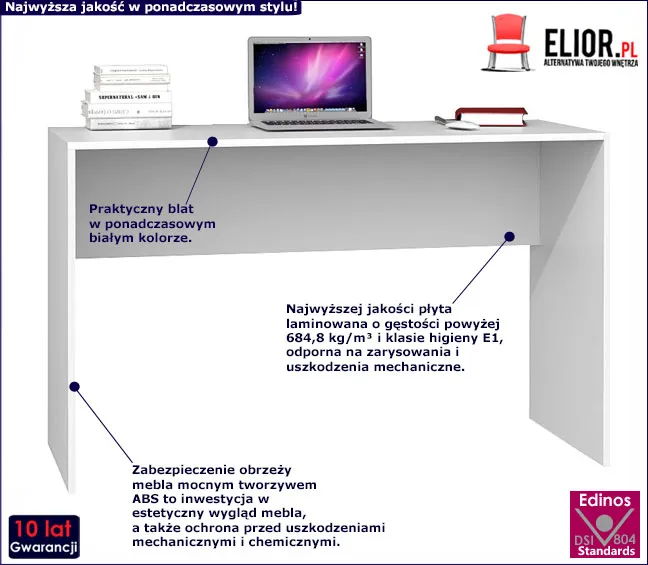 Produkt Białe długie minimalistyczne biurko - Selex 2X