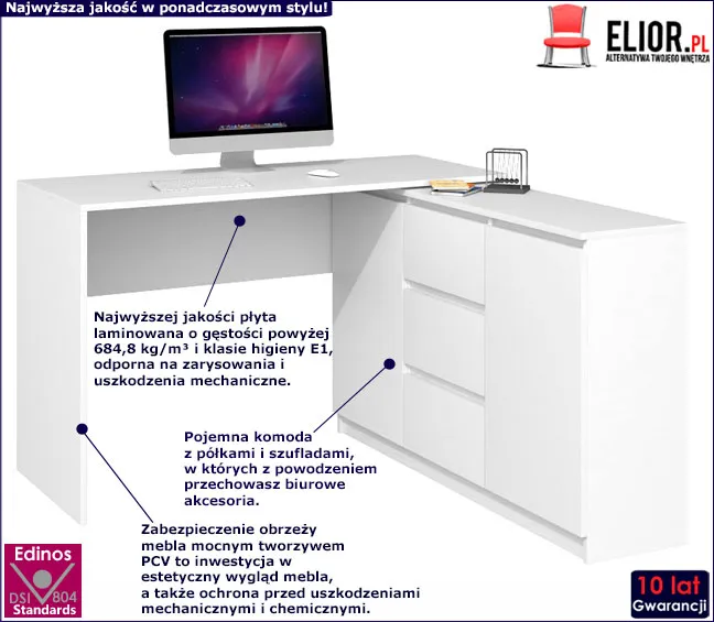 Nowoczesne białe biurko Selex 4X