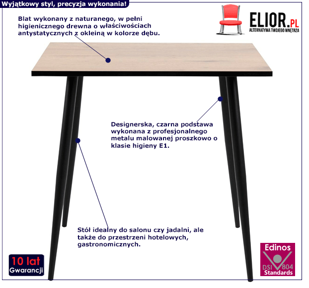Loftowy stół Lenomi do salonu 80x80 - dziki dąb