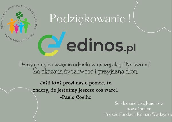 Podziękowania od fundacji dla aosom.live