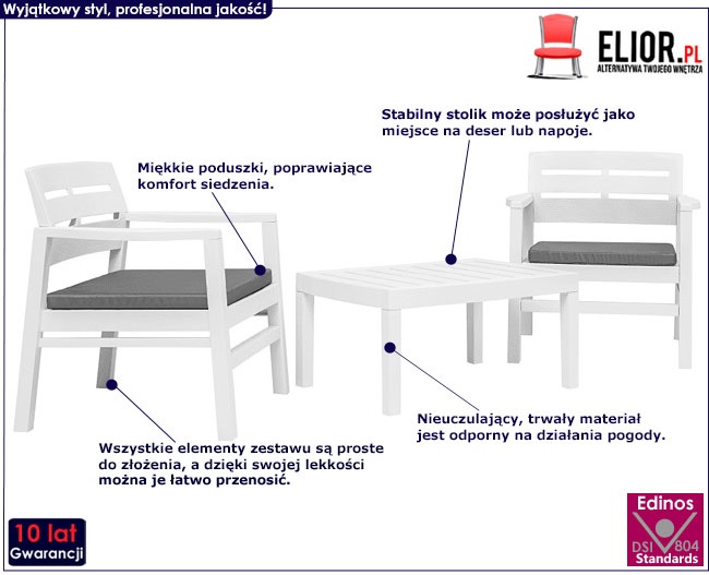 Produkt Komplet białych mebli ogrodowych - Emilly