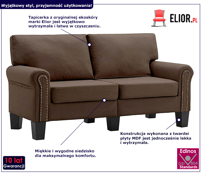Luksusowa dwuosobowa sofa brązowa Dionas 2X