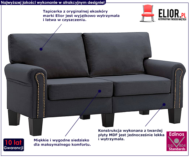 Luksusowa dwuosobowa sofa ciemnoszara Dionas 2X