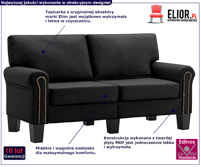 Luksusowa dwuosobowa sofa czarna Dionas 2X 