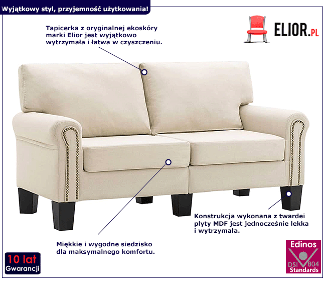 Luksusowa dwuosobowa sofa kremowa Dionas 2X