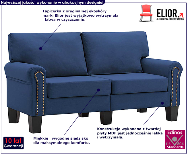 Luksusowa dwuosobowa sofa niebieska Dionas 2X