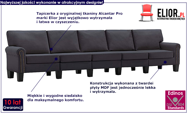 Dekoracyjna 5-osobowa ciemnoszara sofa Dionas 5X