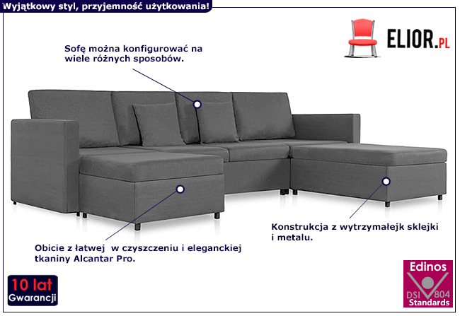 4-osobowa rozkładana ciemnoszara sofa Umika 4X