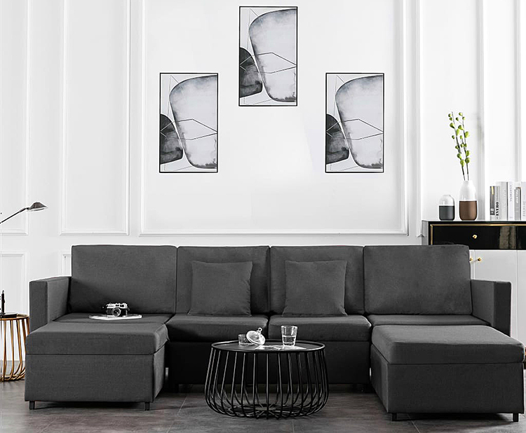 Ciemnoszara sofa rozkładana z poduszkami Umika 4X 