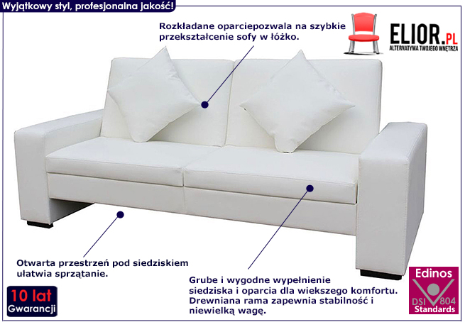 Biała rozkładana sofa Mellia