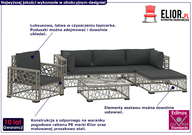 6-częściowy szary zestaw ogrodowy Dehab 6A