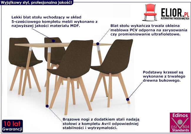Brązowy 5-częściowy zestaw mebli jadalnianych – Garewa