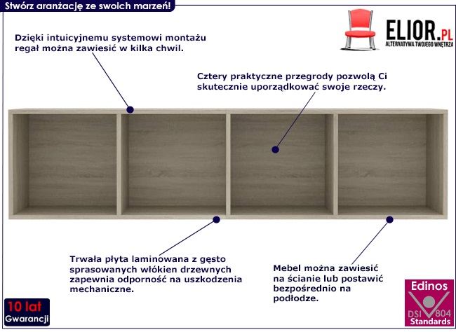 Brązowy modułowy regał wiszący Marbela