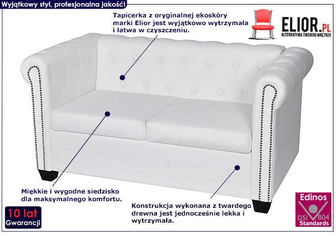 Biała sofa Chesterfield Xavier 2Q