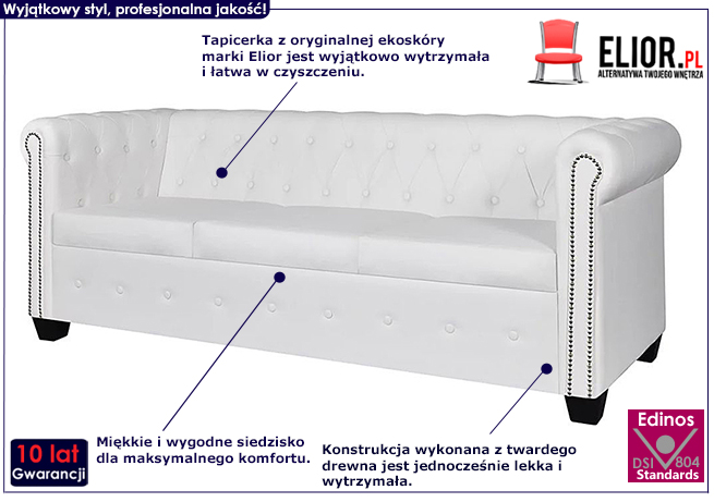 3-osobowa biała sofa Chesterfield Xavier 3Q