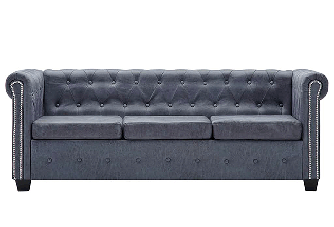 Produkt Trzyosobowa sofa Asemo w stylu Chesterfield - szara - zdjęcie numer 2