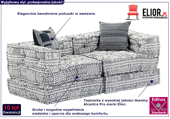 2-osobowa rozkładana szara sofa modułowa Montanex 3D
