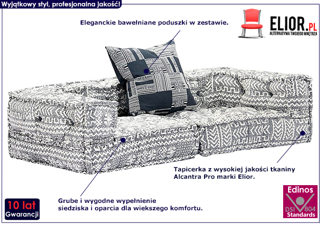 Dwuosobowa rozkładana szara sofa modułowa Montanex D1 