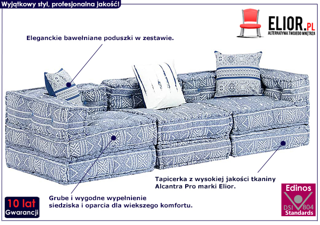 3-osobowa rozkładana sofa modułowa Montanex 5D indygo