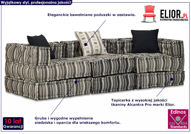 3-osobowa rozkładana sofa modułowa w paski Montanex 5D