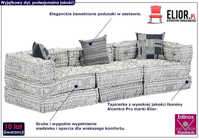 3-osobowa rozkładana szara sofa modułowa Montanex 5D 