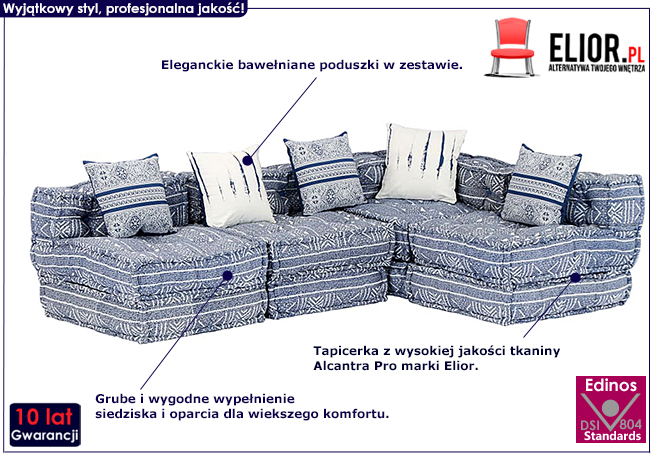 Dwuosobowa rozkładana indygo sofa modułowa Montanex 6D