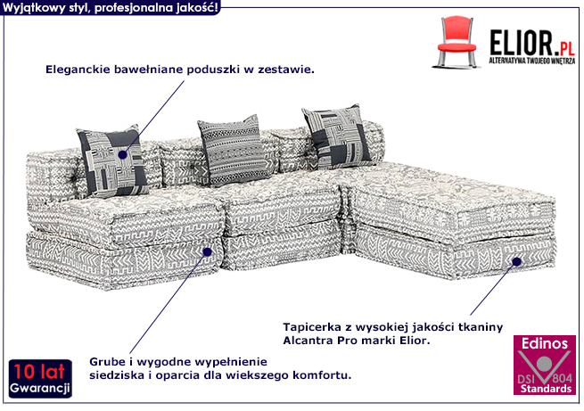 4-osobowy rozkładany szara narożnik Montanex 7D