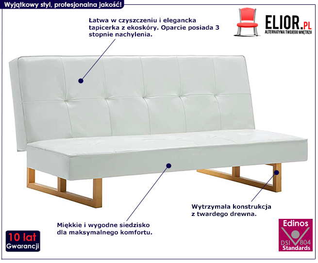 Produkt Nowoczesna rozkładana kanapa Margot – biała