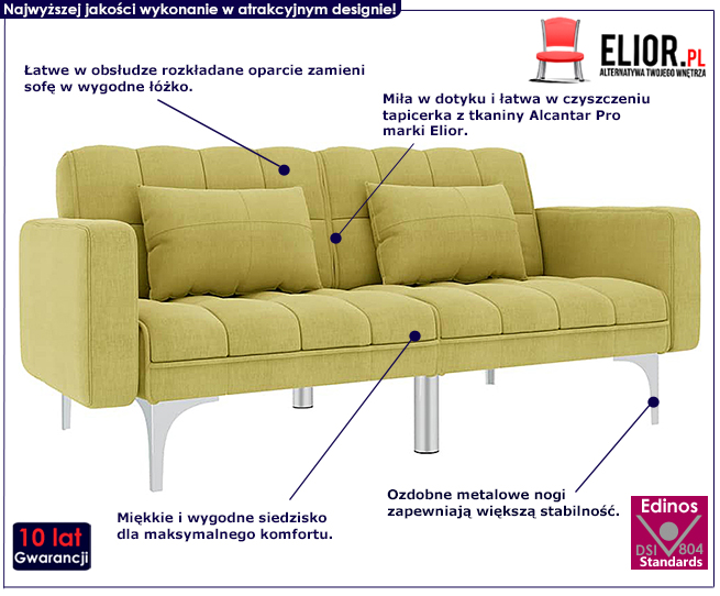 Dwuosobowa rozkładana zielona sofa Kvetos 2D 