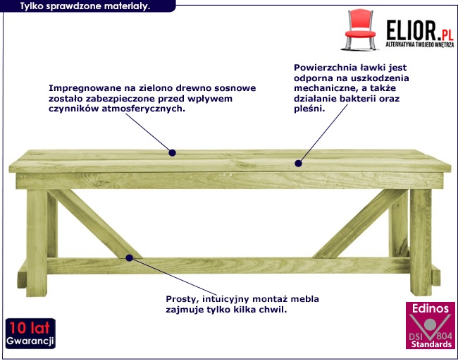 Produkt Zielona drewniana ławka ogrodowa - Elmer