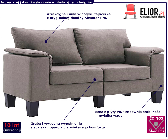 Ekskluzywna dwuosobowa taupe sofa Ezof 2Q