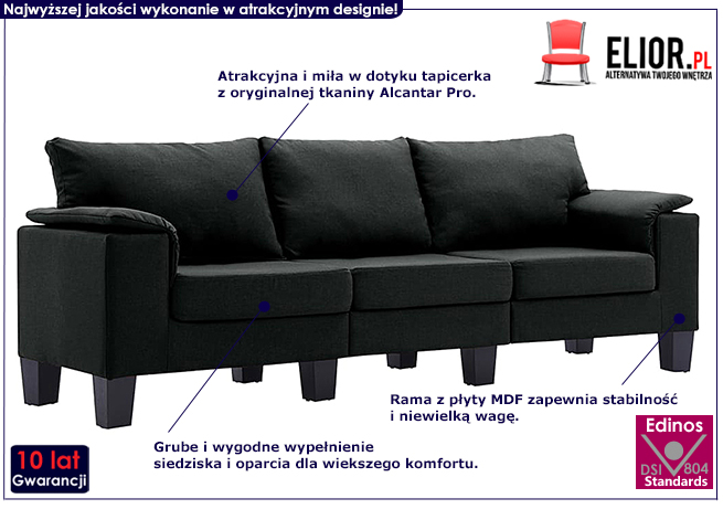 Trzyosobowa czarna sofa Ezof 3Q