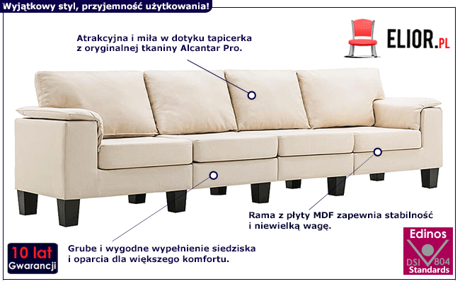 Ekskluzywna 4-osobowa kremowa sofa Ezof 4Q