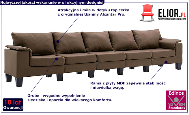 Ekskluzywna 5-osobowa brązowa sofa Ezof 5Q