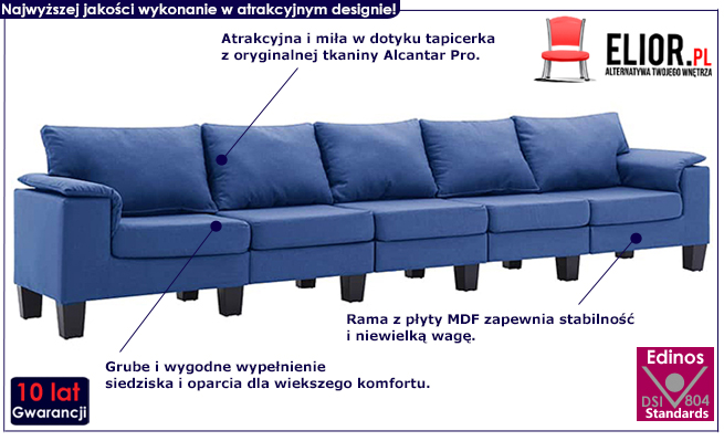 Ekskluzywna 5-osobowa niebieska sofa Ezof 5Q
