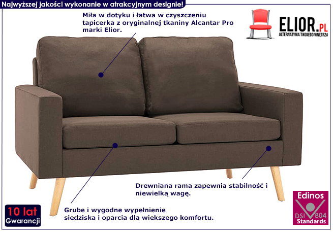 Dwuosobowa brązowa sofa z tkaniny Muria 2Q