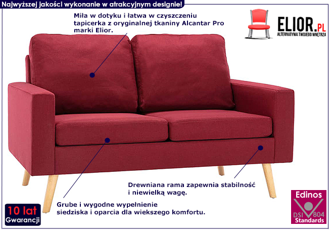 Dwuosobowa sofa czerwone wino z tkaniny Muria 2Q
