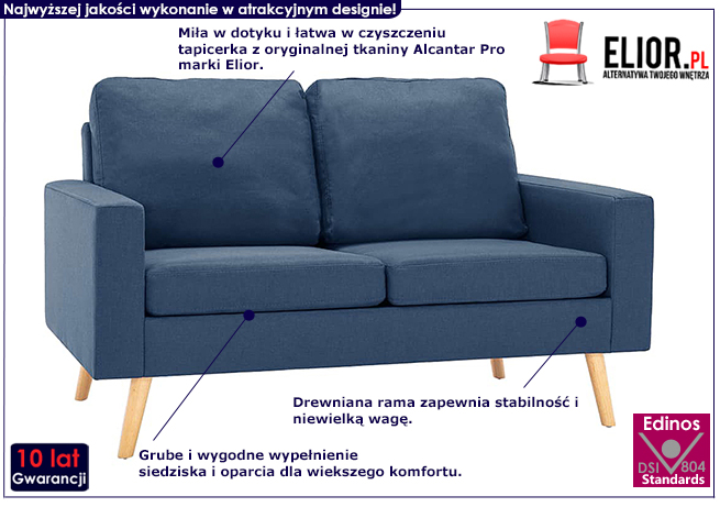 Dwuosobowa niebieska sofa z tkaniny Muria 2Q