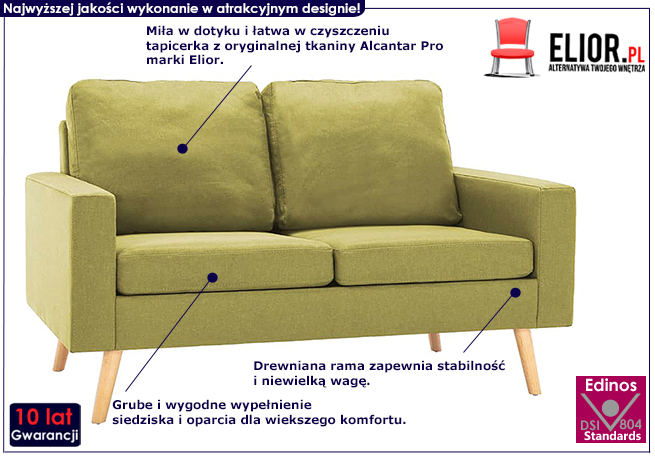Dwuosobowa zielona sofa z tkaniny Muria 2Q
