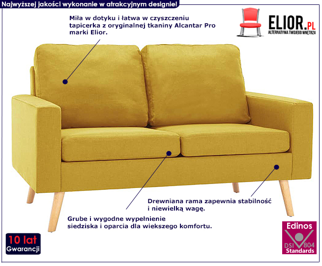 Dwuosobowa żółta sofa z tkaniny Muria 2Q