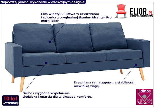 Trzyosobowa niebieska sofa z tkaniny Muria 3Q