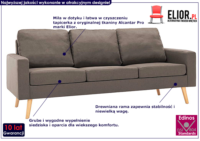 Trzyosobowa sofa taupe z tkaniny Muria 3Q 