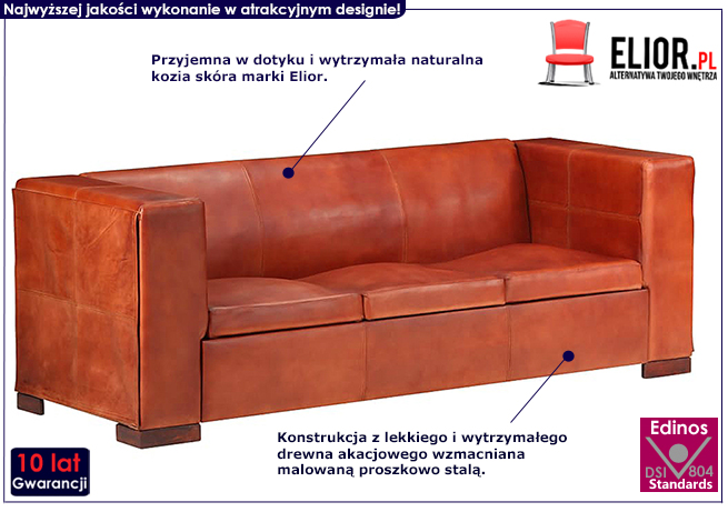 Sofa ciemnobrązowa skóra naturalna Vino 3Q 3-osobowa