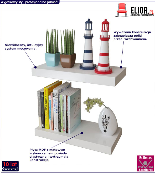 Produkt Zestaw nowoczesnych półek ściennych Akra - biały