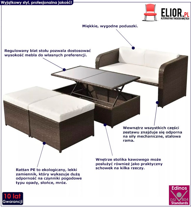 Produkt Wypoczynkowy zestaw mebli ogrodowych Iger - brązowy