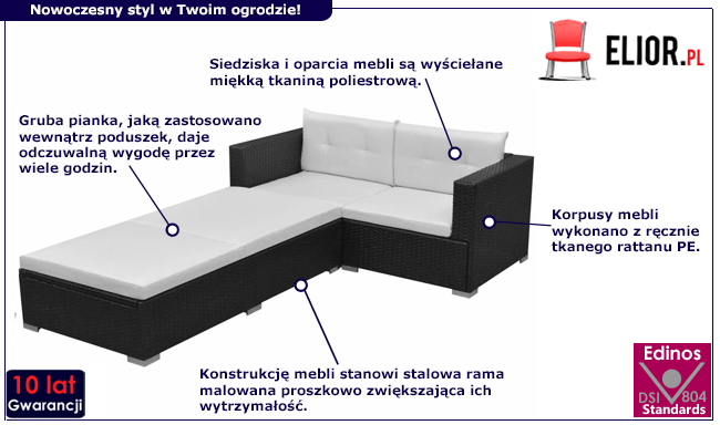 Produkt Czarny, 3-cz. zestaw rattanowy do ogrodu – Manila