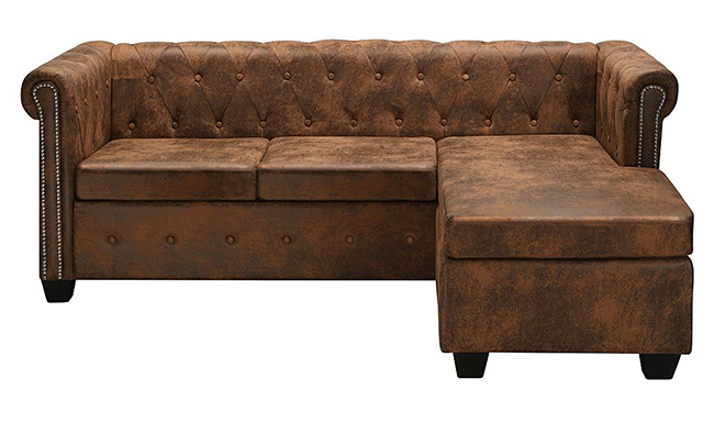Produkt Narożnik w stylu Chesterfield z leżanką Xavier 4Q - brązowy - zdjęcie numer 2