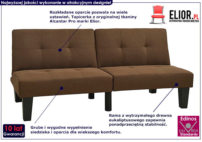 Tapicerowana rozkładana brązowa sofa Mirza 3X